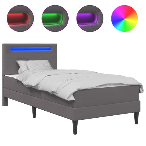 Рамка за легло с LED ленти Сиво 90 x 190 cm Изкуствена