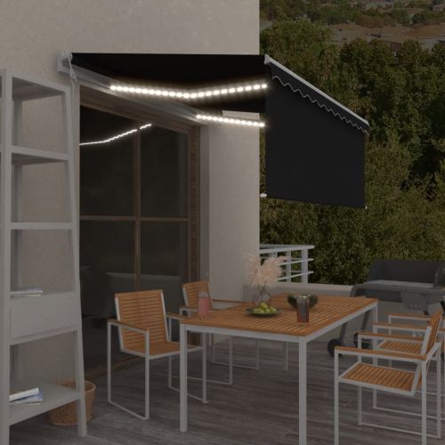 Автоматичен сенник с щора LED сензор за вятър 3x2,5 м антрацит