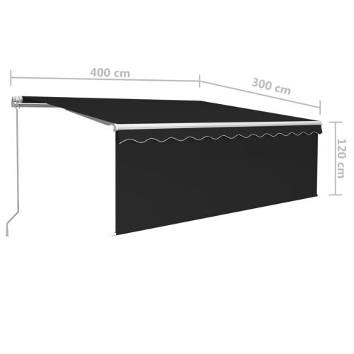 Ръчно прибиращ се сенник с щора и LED, 4x3 м, антрацит