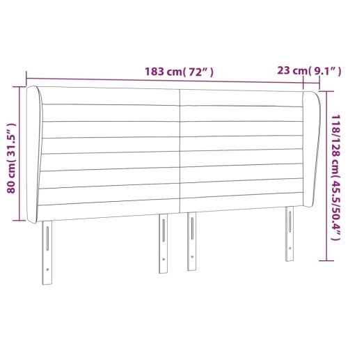 Горна табла за легло с уши, черна, 183x23x118/128 см, кадифе