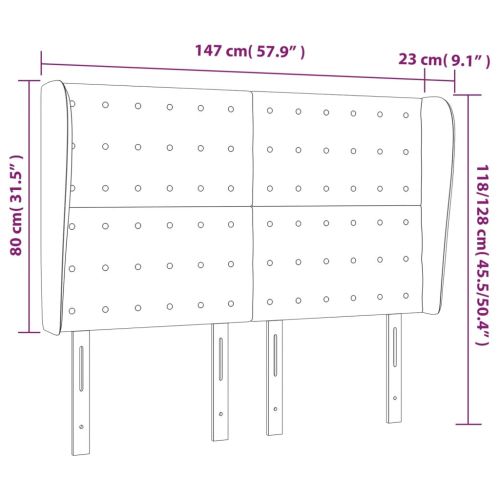 Горна табла за легло с уши, черна, 147 x 23 x 118/128 см, плат