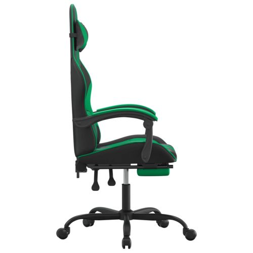 Гейминг стол с опора за крака, черно и зелено, изкуствена кожа