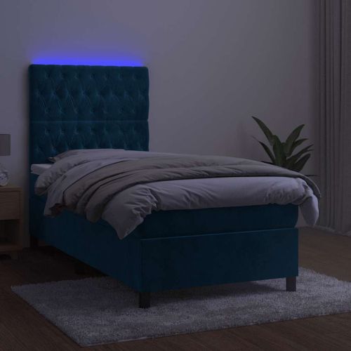 Боксспринг легло с матрак и LED, тъмносиньо, 80x200 см, кадифе