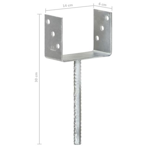 Оградни подпори 6 бр сребристи 14x6x30 см поцинкована стомана