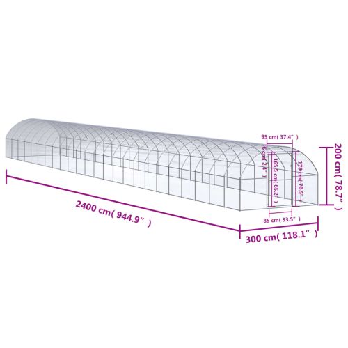 Птичарник на открито, 3x24x2 м, поцинкована стомана