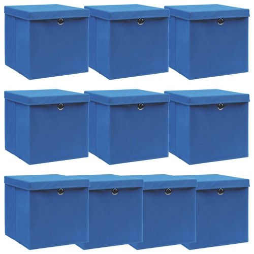 Кутии за съхранение с капаци 10 бр сини 32x32x32 см плат