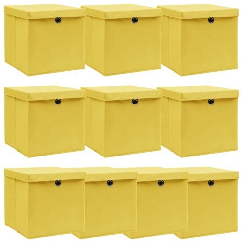 Кутии за съхранение с капаци 10 бр жълти 32x32x32 см плат