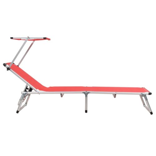312459 Folding Sun Loungers with Roof 2 pcs Aluminium&Textilene Red