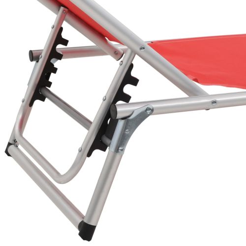 312459 Folding Sun Loungers with Roof 2 pcs Aluminium&Textilene Red