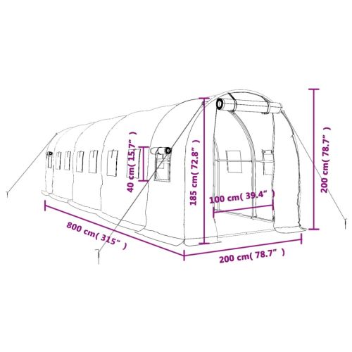 Оранжерия със стоманена рамка зелена 16 м² 8x2x2 м