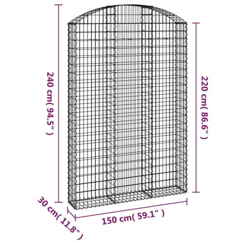 Дъговидна габионна кошница 150x30x220/240 см поцинковано желязо