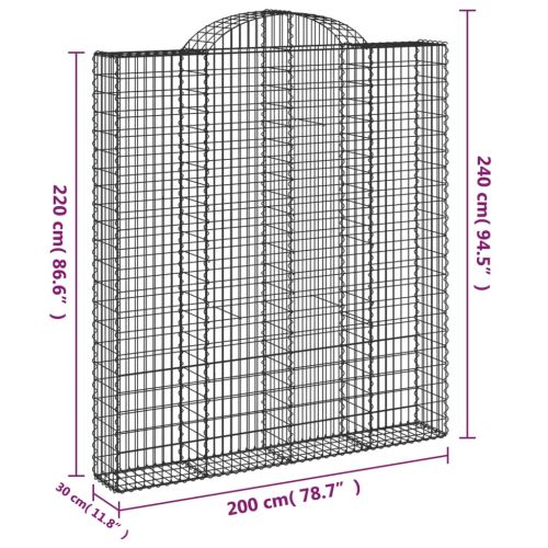 Дъговидна габионна кошница 200x30x220/240 см поцинковано желязо