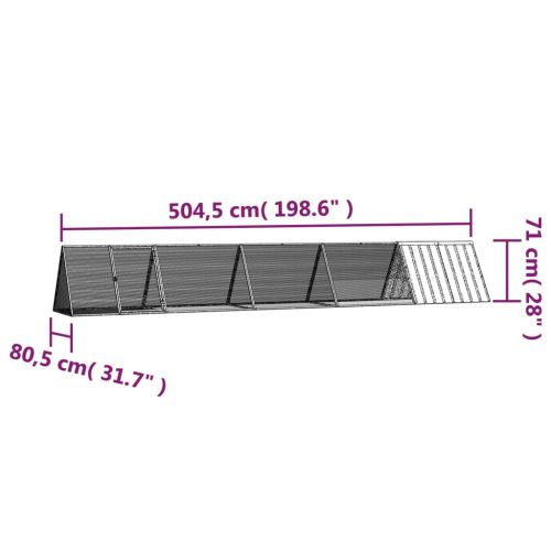 Клетка за зайци сива 504,5x80,5x71 см поцинкована стомана