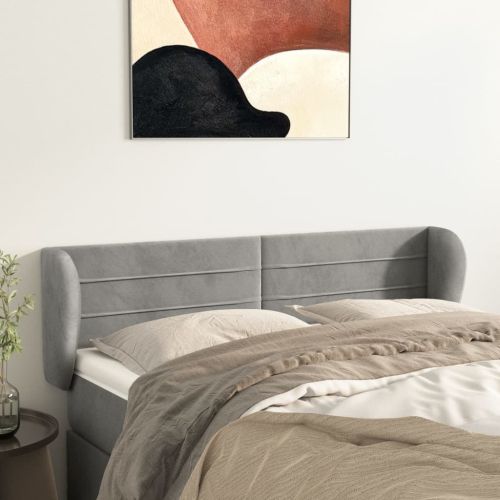 Горна табла за легло с уши, светлосива, 147x23x78/88 см, кадифе