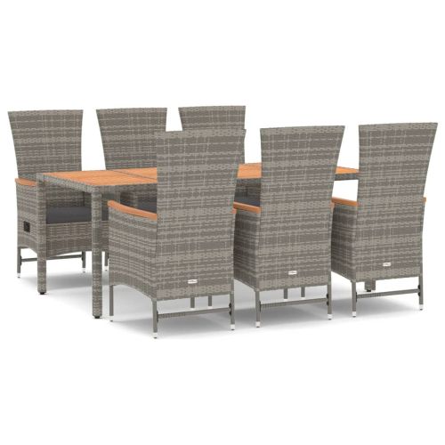 Градински трапезен комплект 7 части с възглавници сив полиратан