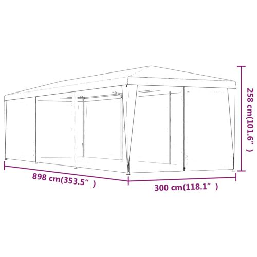 Парти палатка с 8 мрежести странични стени зелена 3x9 м HDPE