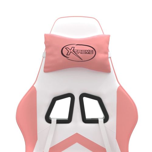 Гейминг стол, бяло и розово, изкуствена кожа