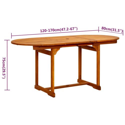 Градински трапезен комплект от 5 части, акация масив, 120-170 см