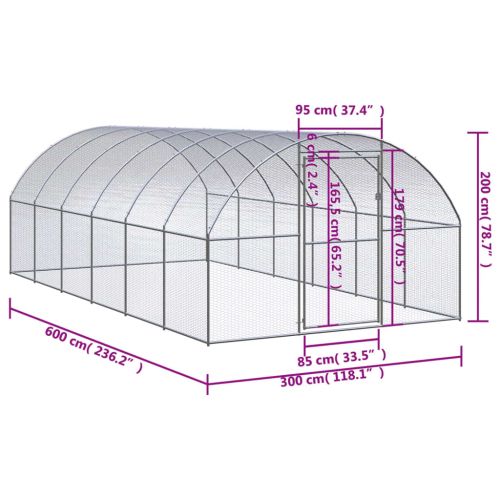 Птичарник на открито, 3x6x2 м, поцинкована стомана
