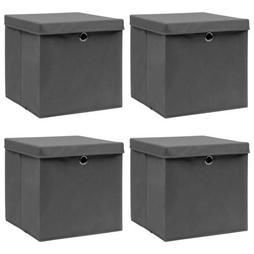 Кутии за съхранение с капаци 4 бр сиви 32x32x32 см плат