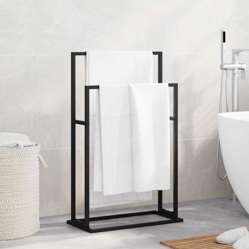 Свободностояща поставка за кърпи, черна, 48x24x78,5 см, желязо