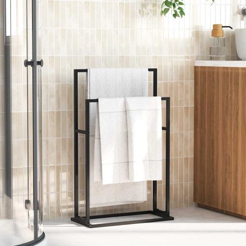 Свободностояща поставка за кърпи, черна, 48x24x78,5 см, желязо