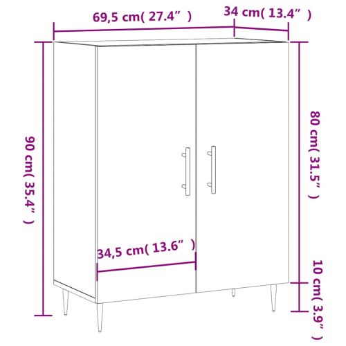 Сайдборд, бетонно сив, 69,5x34x90 см, инженерно дърво