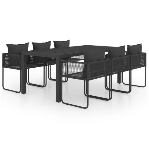 Градински трапезен комплект, 7 части, PVC ратан, черен