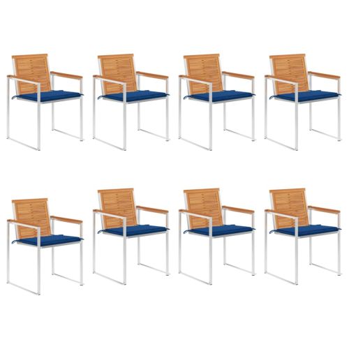 Градински столове 8 бр с възглавници масивно акациево дърво