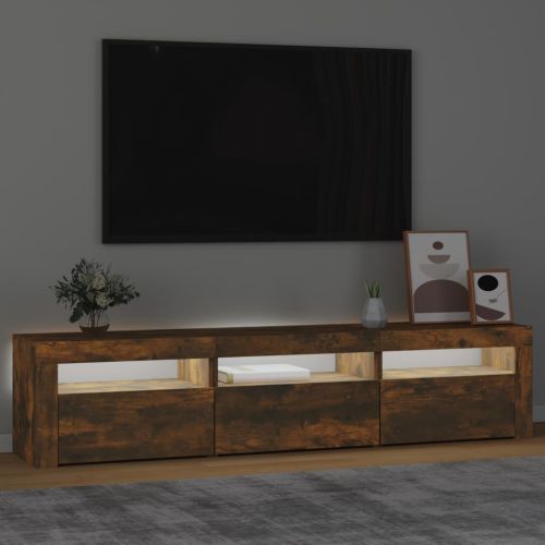 ТВ шкаф с LED осветление, опушен дъб, 180x35x40 см