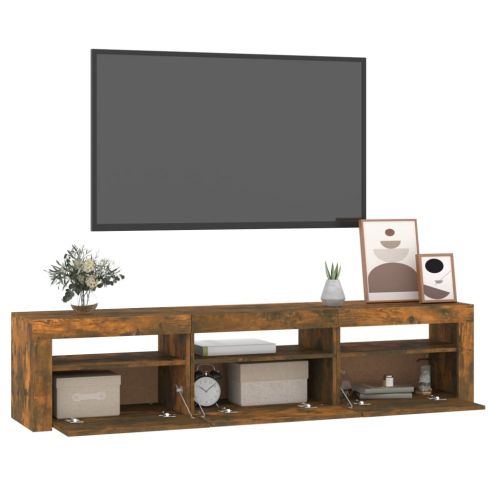 ТВ шкаф с LED осветление, опушен дъб, 180x35x40 см