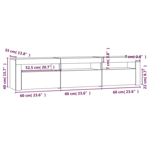 ТВ шкаф с LED осветление, опушен дъб, 180x35x40 см