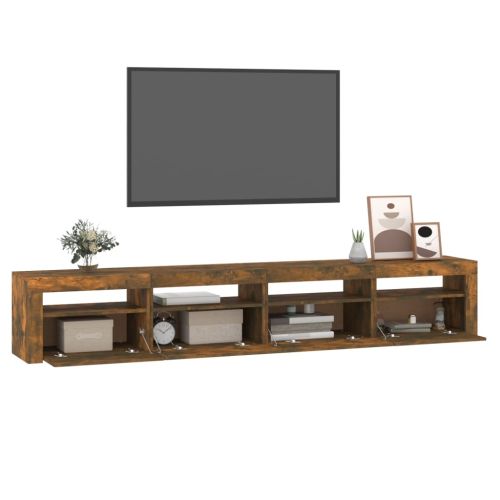 ТВ шкаф с LED осветление, опушен дъб, 240x35x40 см