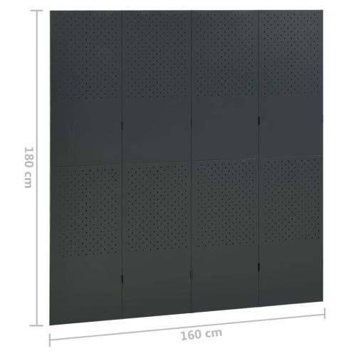 4-панелни паравани за стая, 2 бр, антрацит, 160x180 см, стомана