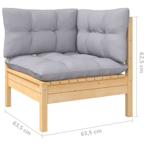 Градински лаундж комплект със сиви възглавници, 6 части, бор