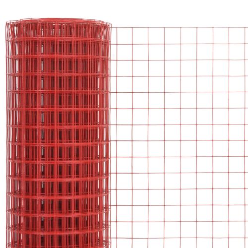 Кокошкарска мрежа, стомана с PVC покритие, 10x1,5 м, червена