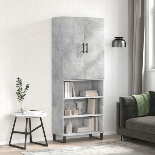 Висок шкаф, бетонно сив, 69,5x34x180 см, инженерно дърво