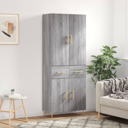 Висок шкаф, сив сонома, 69,5x34x180 см, инженерно дърво