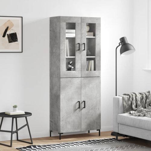 Висок шкаф, бетонно сив, 69,5x34x180 см, инженерно дърво