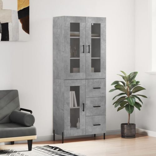 Висок шкаф, бетонно сив, 69,5x34x180 см, инженерно дърво