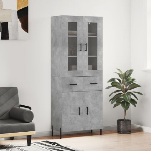Висок шкаф, бетонно сив, 69,5x34x180 см, инженерно дърво