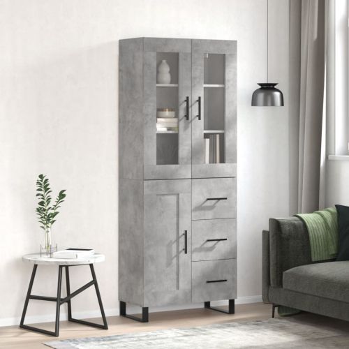 Висок шкаф, бетонно сив, 69,5x34x180 см, инженерно дърво