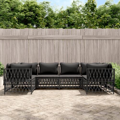 Градински комплект от 6 части с възглавници антрацит стомана
