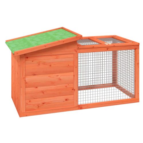 Клетка за зайци кафява 100,5x54x55 см борово дърво масив