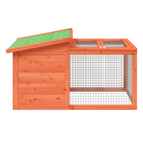 Клетка за зайци кафява 100,5x54x55 см борово дърво масив