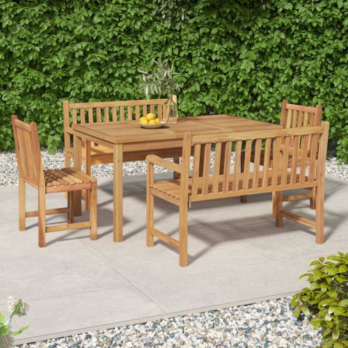 Градински трапезен комплект, 5 части, тиково дърво масив