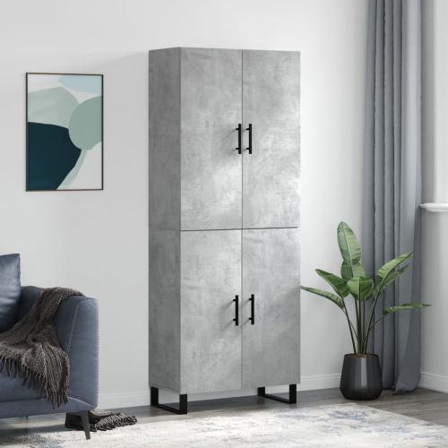 Висок шкаф, бетонно сив, 69,5x34x180 см, инженерно дърво