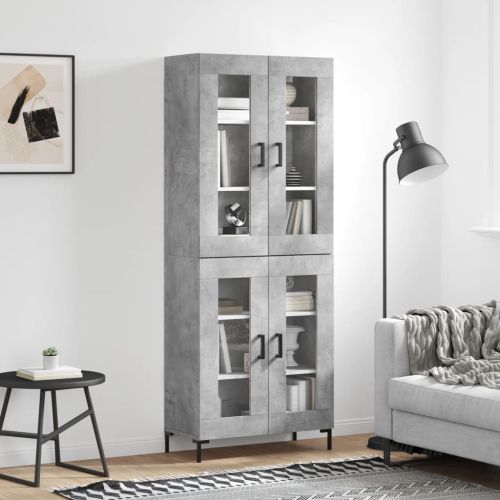 Висок шкаф, бетонно сив, 69,5x34x180 см, инженерно дърво