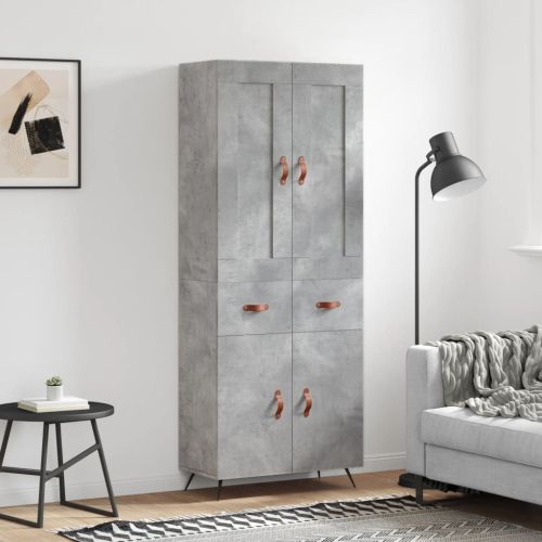 Висок шкаф, бетонно сив, 69,5x34x180 см, инженерно дърво