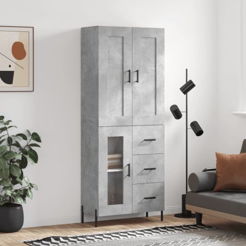Висок шкаф, бетонно сив, 69,5x34x180 см, инженерно дърво